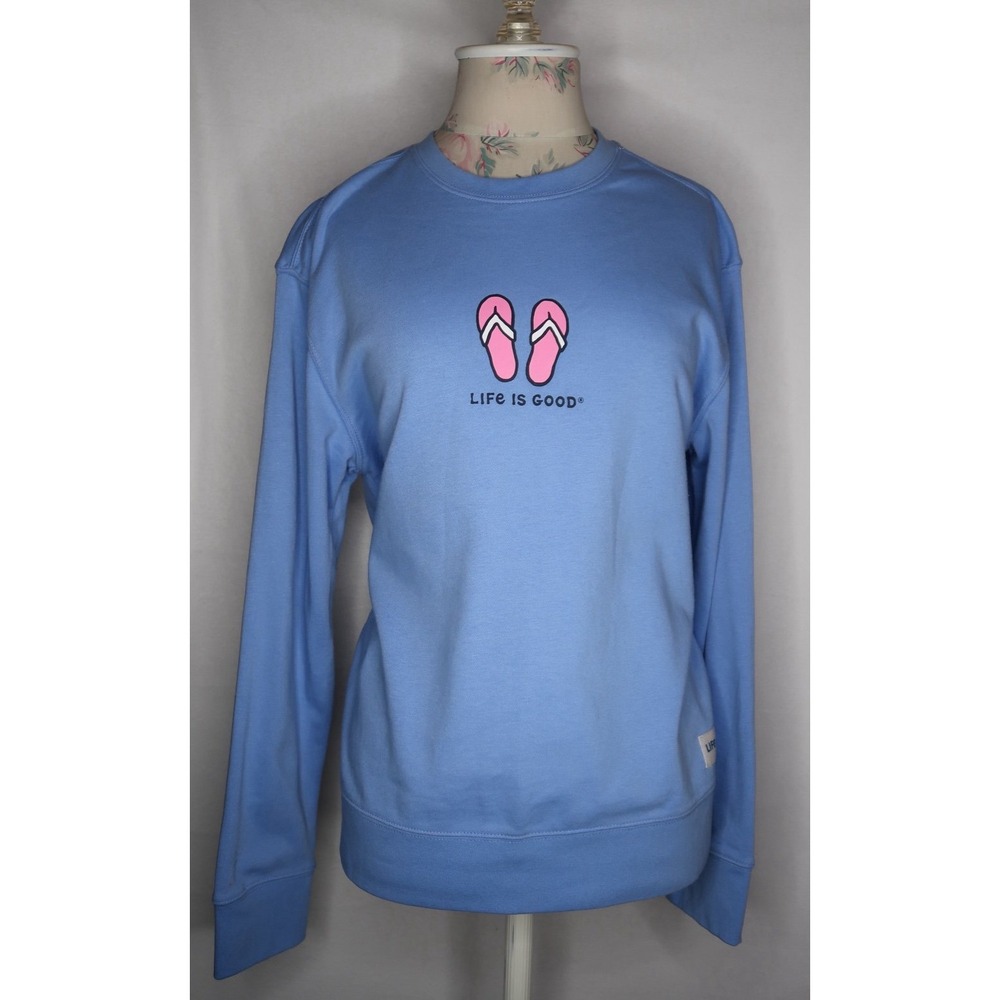 Life Is Good‎ Flip Flops Graphic Crewneck Sweatshirt Cornflower Blue Women's M
